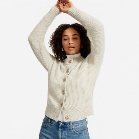 Everlane Alpaca Wool Blend Cropped Cardigan Sweater Cream Ivory XS Cozy - Picture 2 of 11